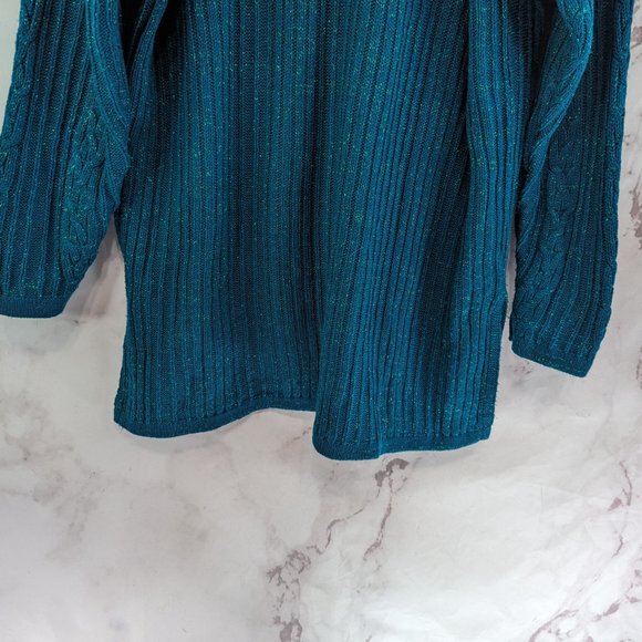 Diane Von Firstenburg Sweater Womens Large Teal Vtg Oversized Glitter Sparkle - Picture 7 of 11